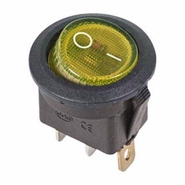 Выключатель клавишный Rexant круглый 250V 3А (3с) ON-OFF желтый с подсветкой Micro