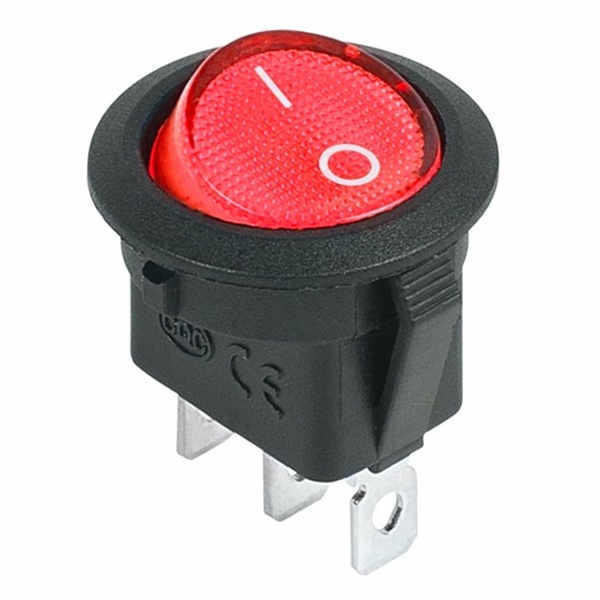 Выключатель клавишный Rexant круглый 250V 6А (3с) ON-OFF красный с подсветкой