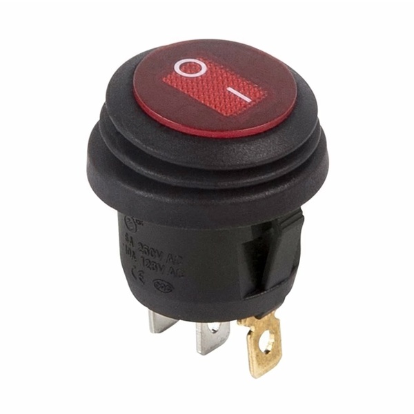 Выключатель клавишный Rexant круглый 250V 6А (3с) ON-OFF красный с подсветкой влагозащита