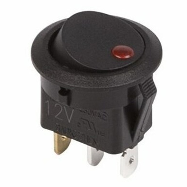 Выключатель клавишный Rexant круглый 12V 16А (3с) ON-OFF черный с красной подсветкой