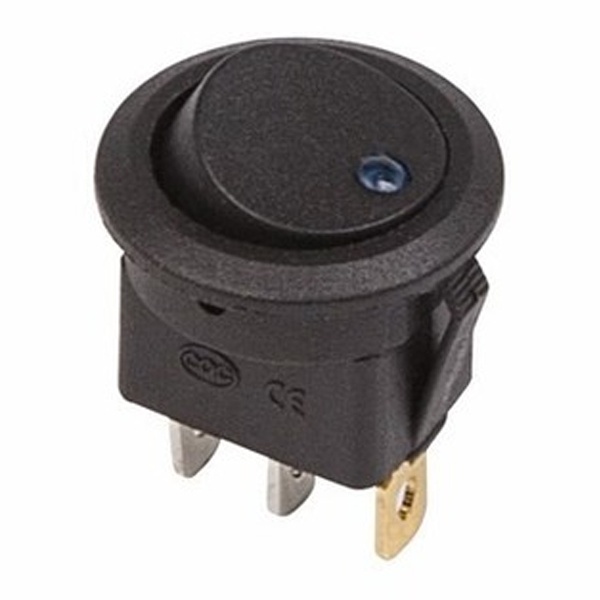 Выключатель клавишный Rexant круглый 12V 16А (3с) ON-OFF черный с синей подсветкой