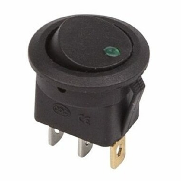 Выключатель клавишный Rexant круглый 12V 16А (3с) ON-OFF черный с зеленой подсветкой