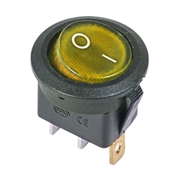 Выключатель клавишный Rexant круглый 12V 20А (3с) ON-OFF желтый с подсветкой