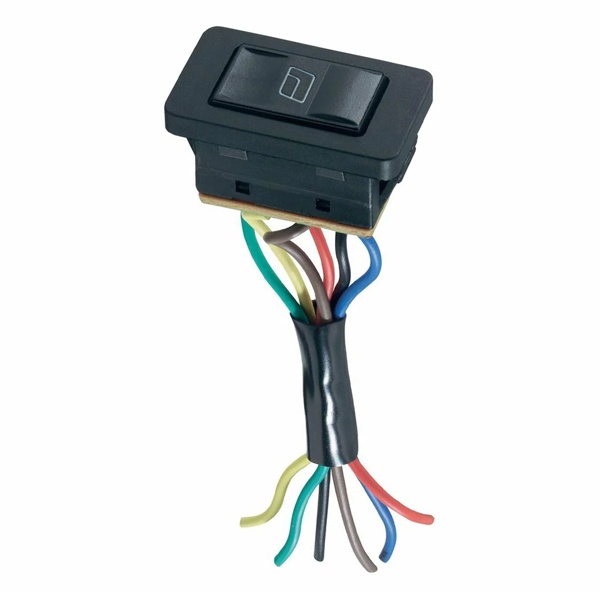 Переключатель (стеклоподъемника) клавишный Rexant 12V 20А (6с) (ON)-OFF-(ON) черный с подсветкой и п