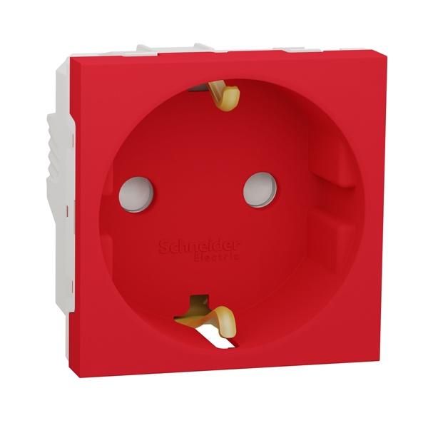 Розетка с заземлением 2Р+Е со штороками, винтовой зажим 16А 250В 2 модуля SE Unica Modular красный