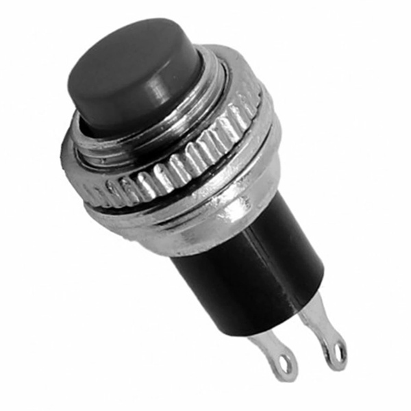 Выключатель-кнопка Rexant металл 220V 2А (2с) (ON)-OFF d10.2 черная Mini