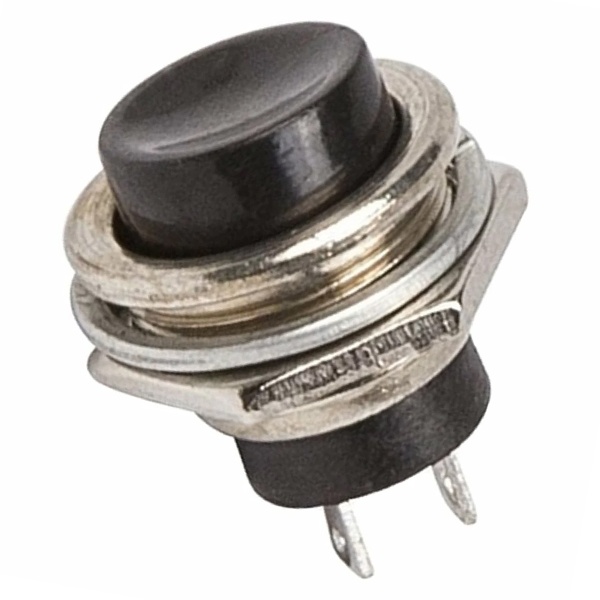 Выключатель-кнопка Rexant металл 250V 2А (2с) (ON)-OFF d16.2 черная