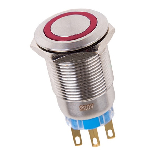 Кнопка антивандальная Rexant d19 250V с фиксацией (5с) ON-OFF/OFF-ON подсв/красная