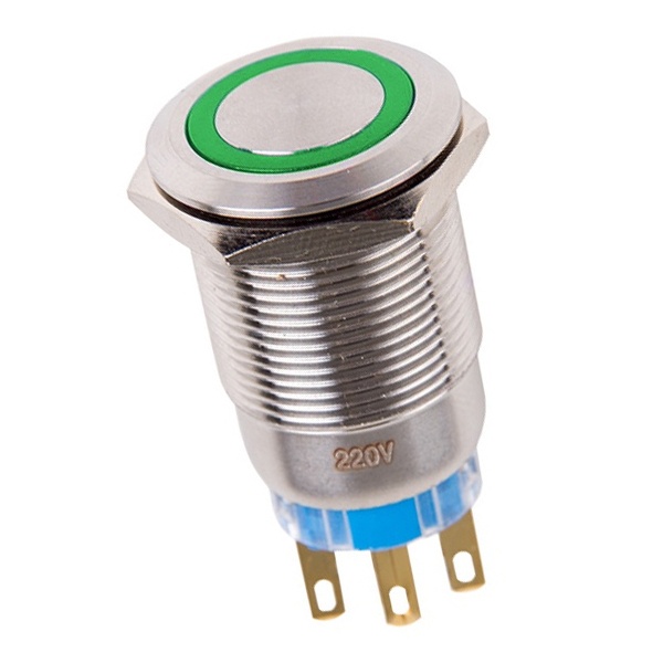 Кнопка антивандальная Rexant d19 250V с фиксацией (5с) ON-OFF/OFF-ON подсв/зеленая