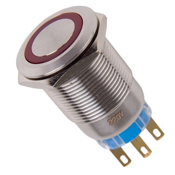 Кнопка антивандальная Rexant d19 250В без фиксации (5с) (ON)-OFF/(OFF)-ON красная