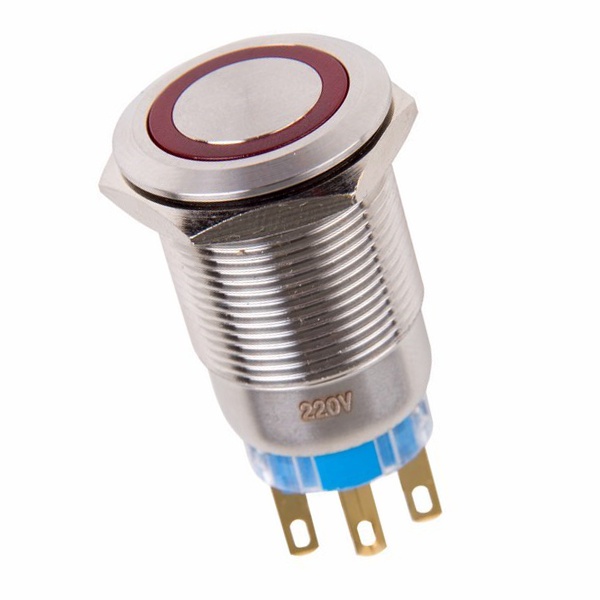 Кнопка антивандальная Rexant d19 12V с фиксацией (5с) ON-OFF/OFF-ON подсв/красная