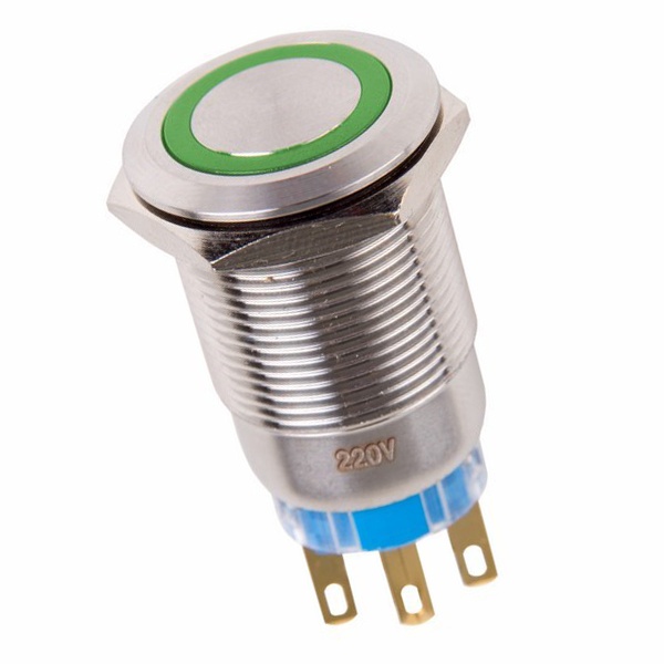 Кнопка антивандальная Rexant d19 12V с фиксацией (5с) ON-OFF/OFF-ON подсв/зеленая