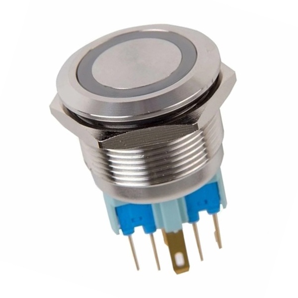 Кнопка антивандальная Rexant d22 12V без фиксации (6с) (ON)-OFF/(OFF)-ON подсв/синяя