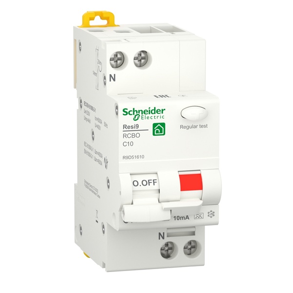 Дифавтомат Schneider Electric 1P+N С10А 10мА тип А однофазный электромеханический 6кА RESI9 (дифференциальный автомат, АВДТ)