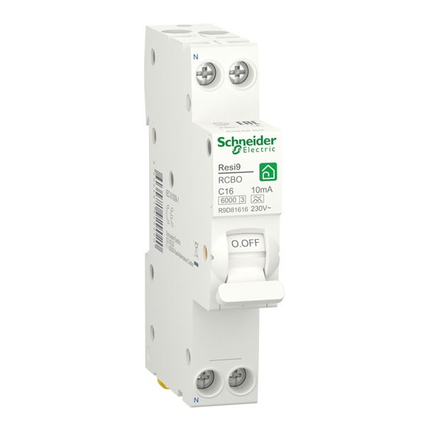 Дифавтомат Schneider Electric 1P+N С16А 10мА тип А однофазный электромеханический 6кА 1м RESI9 (дифференциальный автомат, АВДТ)