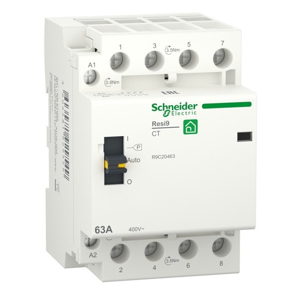 Модульный контактор с ручным управлением RESI9 Schneider Electric 63A 4НО 230B АС 50ГЦ 3м