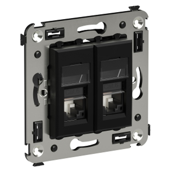 Компьютерная розетка RJ-45 в стену DKC Avanti кат.6 двойная, черный матовый