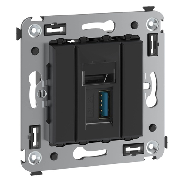 USB 3.0 розетка одинарная в стену DKC Avanti тип А-А, черный матовый