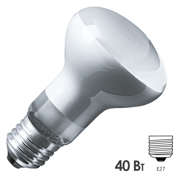 Лампа накаливания зеркальная Navigator 94 324 NI-R63-40-230-E27-FR 40W 220V матовая (КНР)