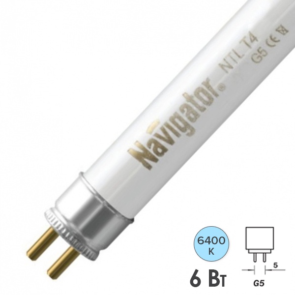 Люминесцентная линейная лампа Navigator 94 117 NTL-T5-06-860-G5 6W 6500K 378Lm