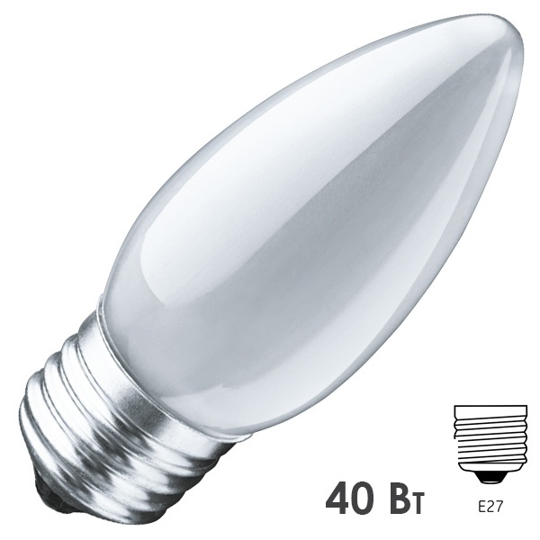 Лампа накаливания свеча Navigator 94 326 NI-B-40-230-E27-FR 40W 230V матовая