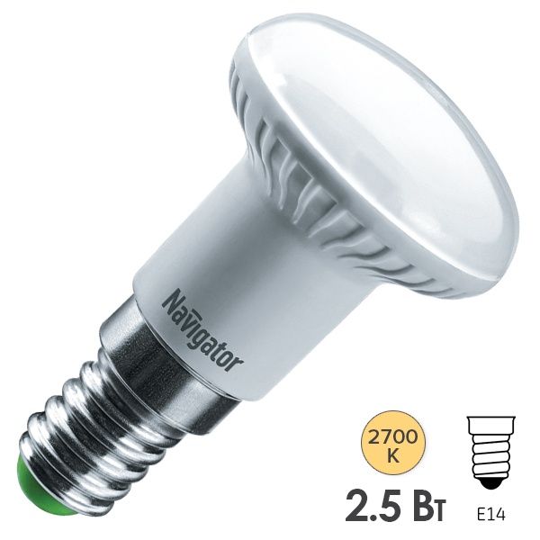 Лампа светодиодная Navigator 94 261 NLL-R39-2.5-230-2.7K-E14 2.5W 2700K 230V 180Lm теплый свет