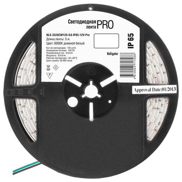 Светодиодная лента Navigator 71 704 NLS-3528WW60-4.8-IP65-12V-Pro R5 4,8W 3000K (бухта 5m)