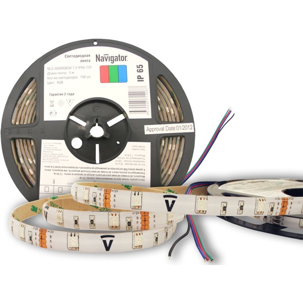 Светодиодная лента Navigator 71 428 NLS-5050RGB30-7.2-IP65-12V R5 7,2W (бухта 5m)