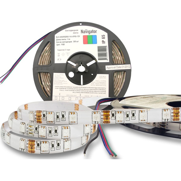 Светодиодная лента Navigator 71 429 NLS-5050RGB60-14.4-IP65-12V R5 14,4W (бухта 5m)