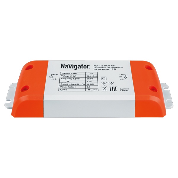 Драйвер Navigator 71 460 ND-P15-IP20-12V 15W 220-240V 12V DC 123x44x19 mm
