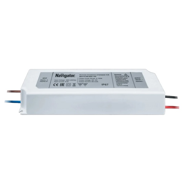 Драйвер Navigator 71 498 ND-P-P100-IP67-12V 100W 176-264V 12V DC 192x52x37mm