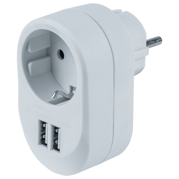 Розетка с заземлением и USB-зарядкой Navigator NAD-USB01-1E-C-WH 1х220V + 2xUSB тип А 5V/3.4A