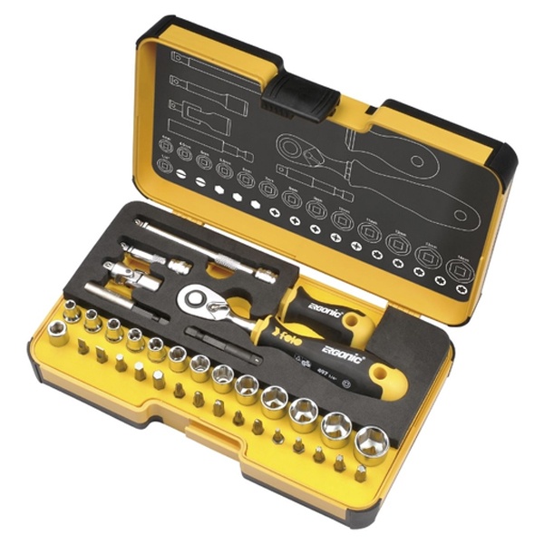 Набор головок и бит Felo с трещоткой и рукояткой ERGONIC 36 шт в кейсе