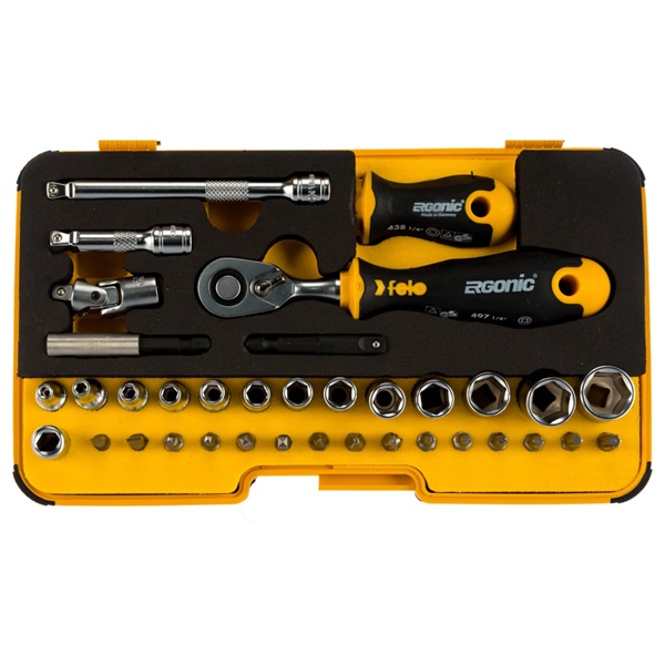 Набор бит Felo SL/ND/PH/Tx/SQ/BH/MS с трещоткой и рукояткой ERGONIC 36 шт в кейсе