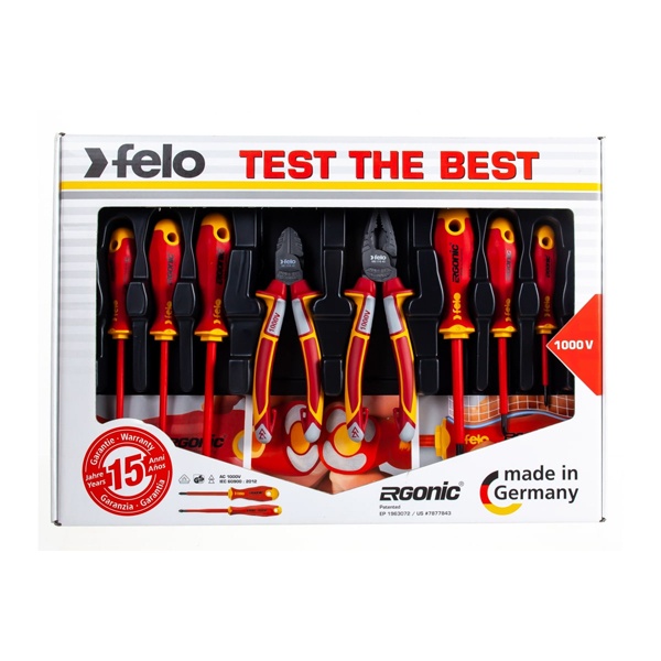 Набор диэлекрических отверток Felo Ergonic диэлектрические пасатижи и бокорезы в упаковке, 8шт