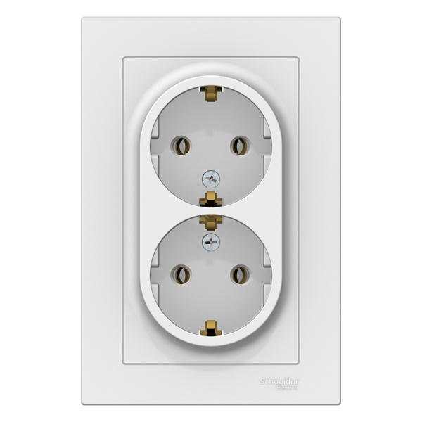 Розетка двойная с заземлением SE AtlasDesign 16А в сборе, белый