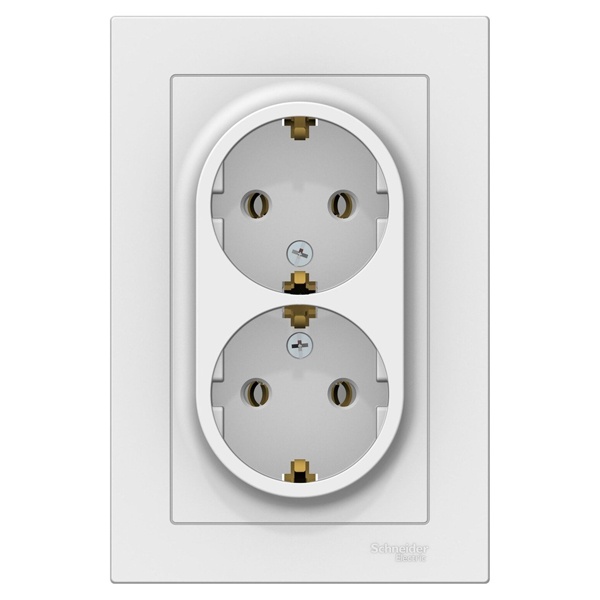 Розетка двойная с заземлением со шторками SE AtlasDesign 16А в сборе, белый