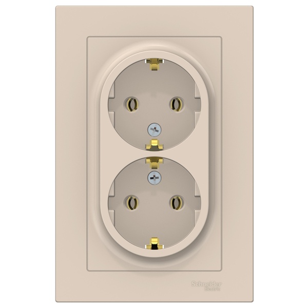 Розетка двойная с заземлением SE AtlasDesign 16А в сборе, бежевый