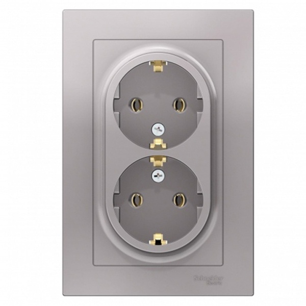 Розетка двойная с заземлением SE AtlasDesign 16А в сборе, алюминий