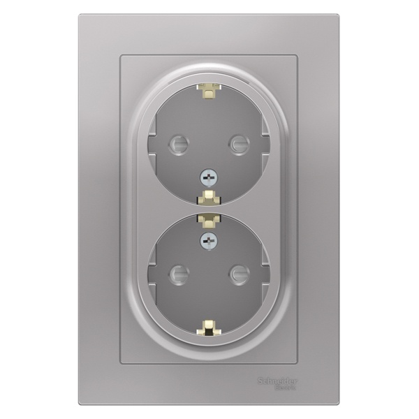 Розетка двойная с заземлением со шторками SE AtlasDesign 16А в сборе, алюминий