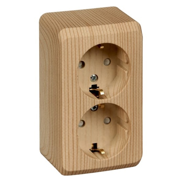 Накладная розетка двойная с заземлением со шторками SE Этюд сосна
