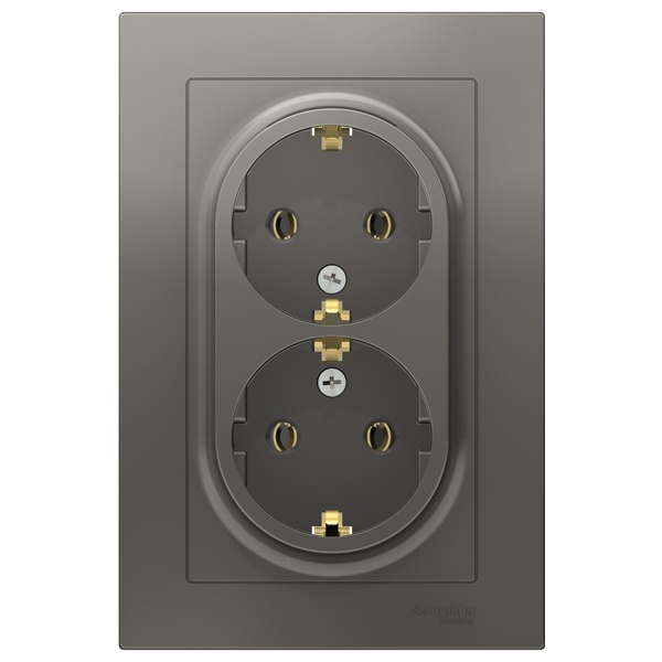 Розетка двойная с заземлением SE AtlasDesign 16А в сборе, сталь