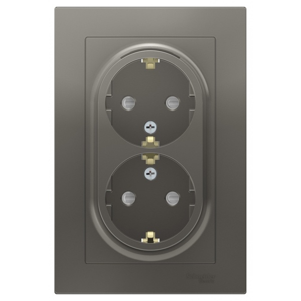 Розетка двойная с заземлением со шторками SE AtlasDesign 16А в сборе, сталь