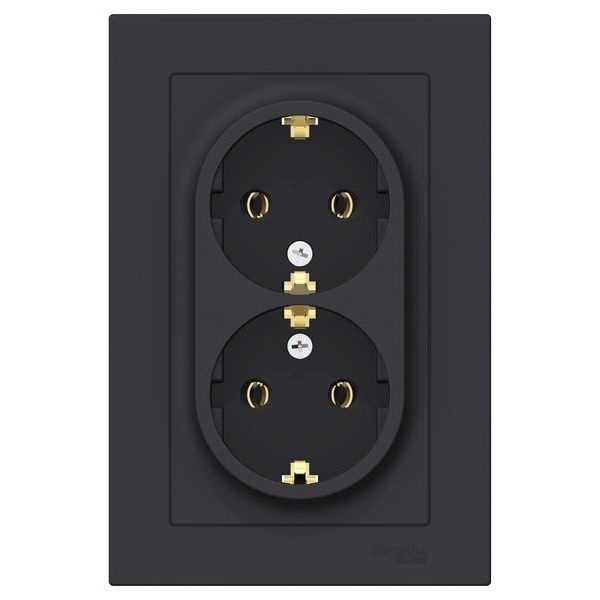 Розетка двойная с заземлением SE AtlasDesign 16А в сборе, карбон