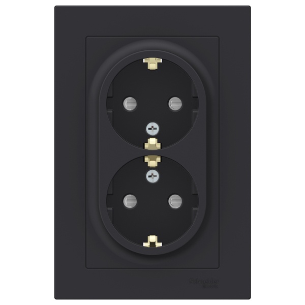 Розетка двойная с заземлением со шторками SE AtlasDesign 16А в сборе, карбон