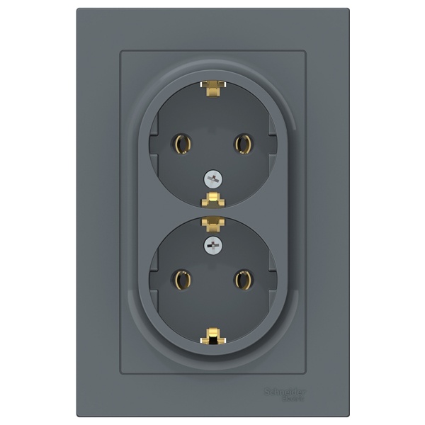 Розетка двойная с заземлением SE AtlasDesign 16А в сборе, грифель