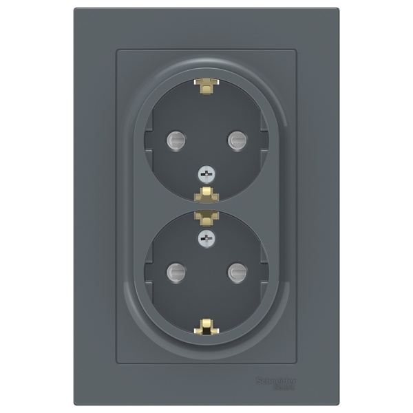 Розетка двойная с заземлением со шторками SE AtlasDesign 16А в сборе, грифель