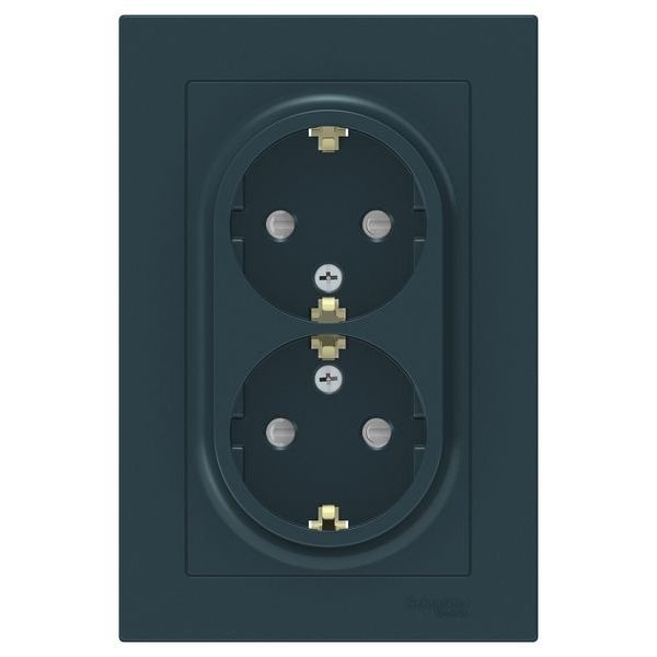 Розетка двойная с заземлением со шторками SE AtlasDesign 16А в сборе, изумруд