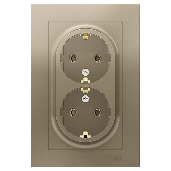 Розетка двойная с заземлением SE AtlasDesign 16А в сборе, шампань
