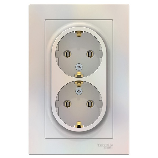 Розетка двойная с заземлением SE AtlasDesign 16А в сборе, жемчуг